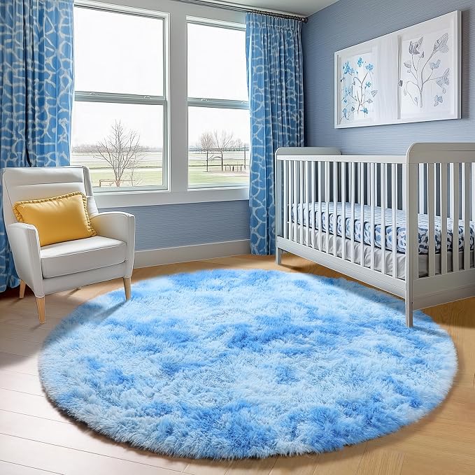 ONASAR Tie-Dye Blue Round Area Rug 4ft, Soft Bedroom Circle Rugs Floor Mats - Image 8