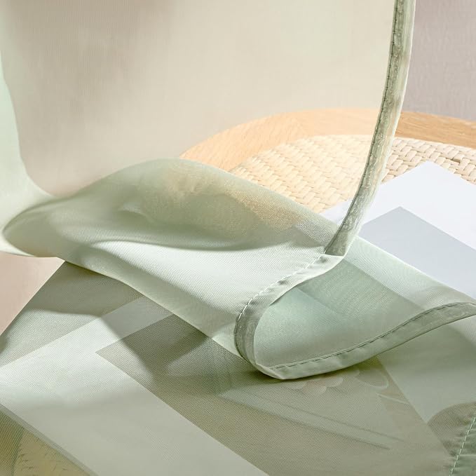 MIULEE Sage Green Sheer Curtains 96 Inches Long, 4 Panels Set, Light Filtering - Image 7