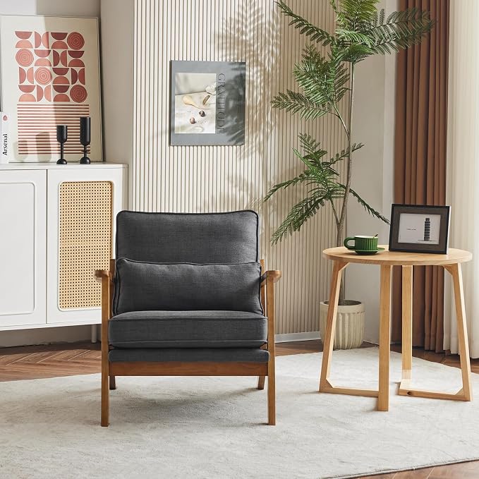 Karl home Accent Chair Wide Armrest Mid-Century Lounge Chair Linen Fabric - Image 5