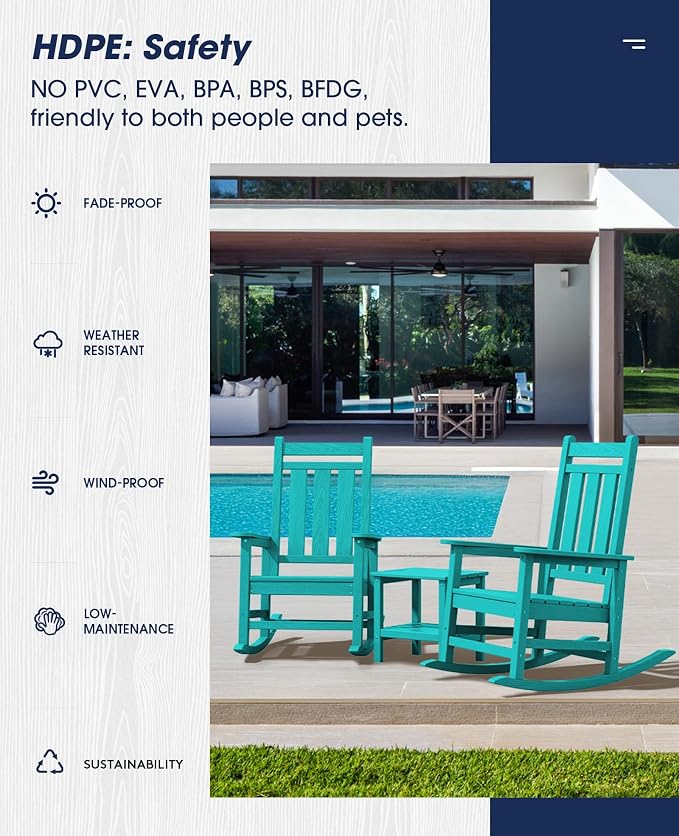 KINGYES Oversized Outdoor Rocking Chair Set of 2, All-Weather Patio Rocking - Image 9