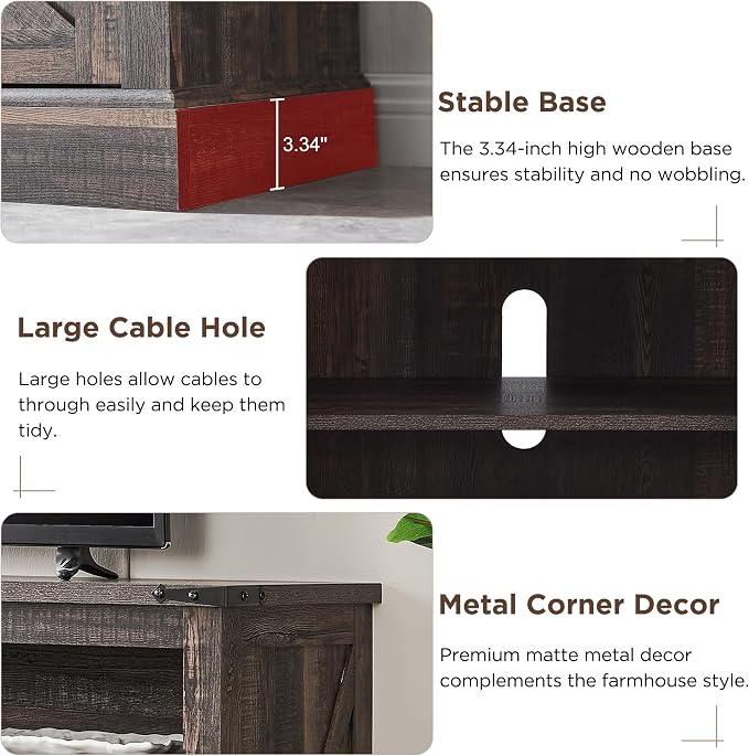 OKD Fireplace TV Stand for 65+ Inch TV, Rustic Media Console w/Sliding Barn - Image 4