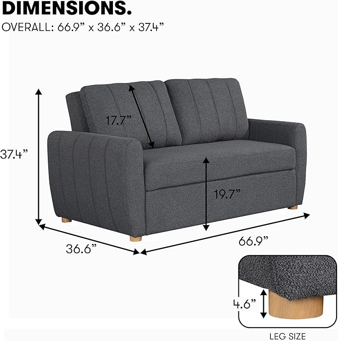 Serta Galway 66.5" Convertible Sleeper Loveseat, Full Size, Dreamcoil Comfort - Image 2