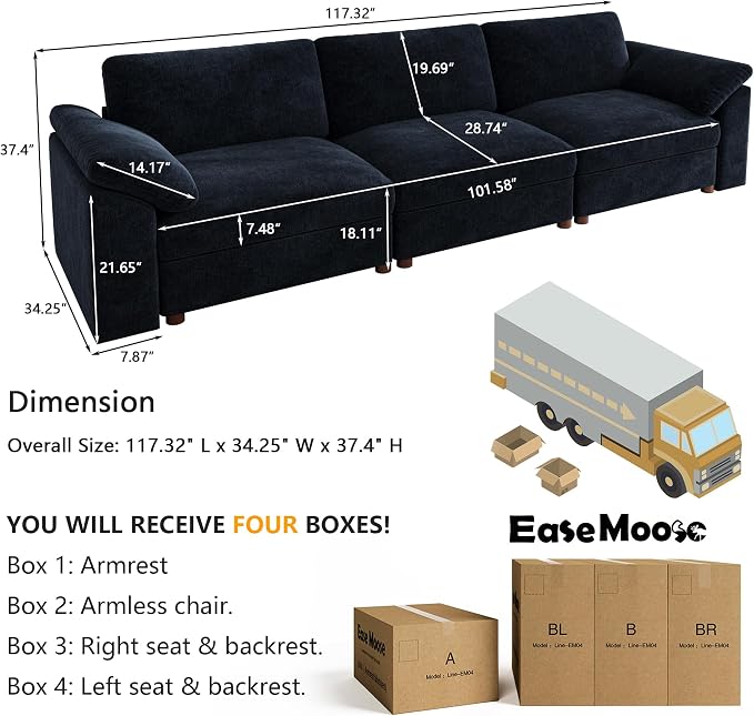 EASE MOOSE Modern 3 Seat Sectional Modular Sofa, FSC Certified Chenille Comfty - Image 2