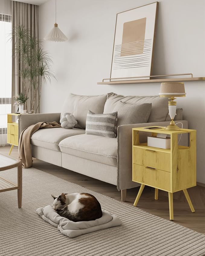 JOONEE Nightstand with Charging Station and LED Lights, Modern Bedside Table - Image 3