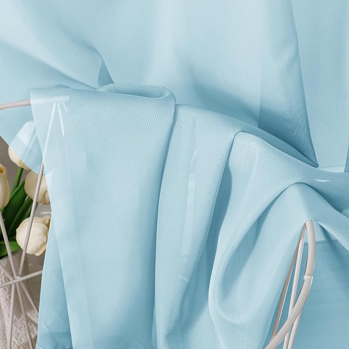 Aiyufeng 2 Pack: Basic Sky Blue Sheer Curtain Drapes 63 Inch Length 2 Panels - Image 8