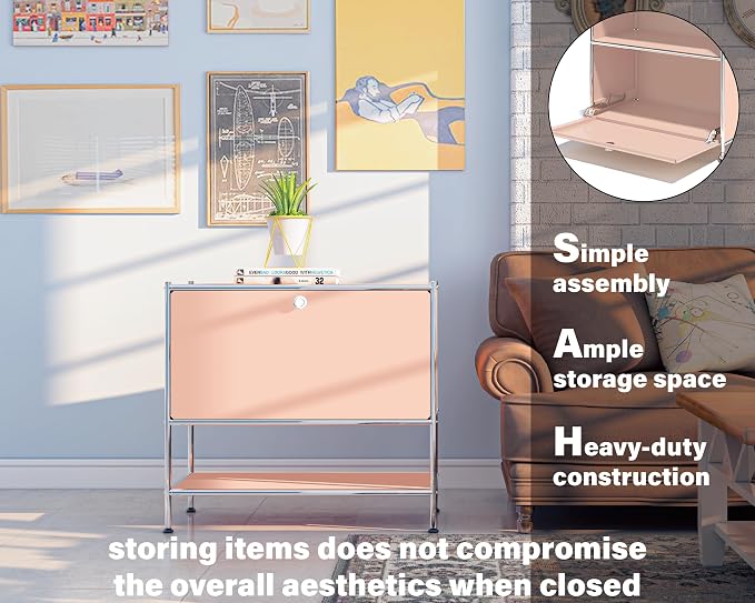 Metal Sidetable with Flap Door, 27.5" Height - Image 4