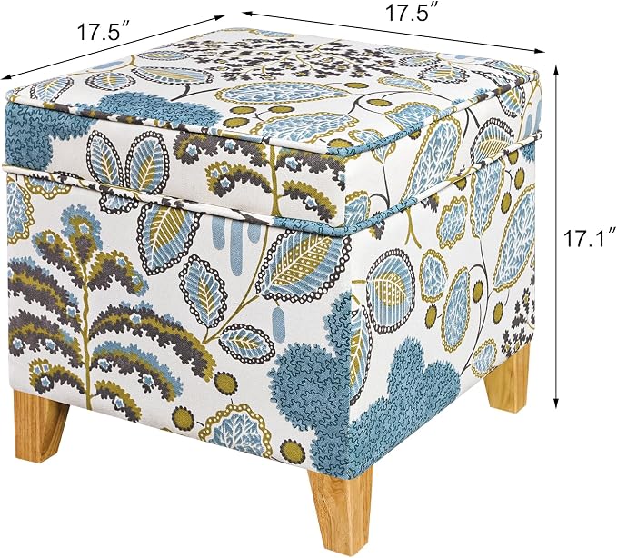 Adeco 18 Inch Linen Storage Ottoman Cube, Upholstered Footstool - Image 2