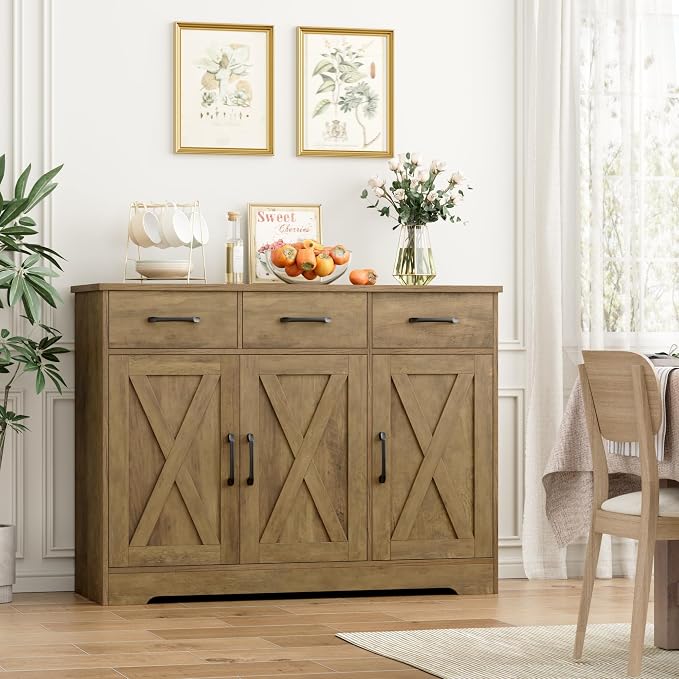 HOSTACK Modern Farmhouse Buffet Sideboard Cabinet, Barn Doors Storage Cabinet - Image 2