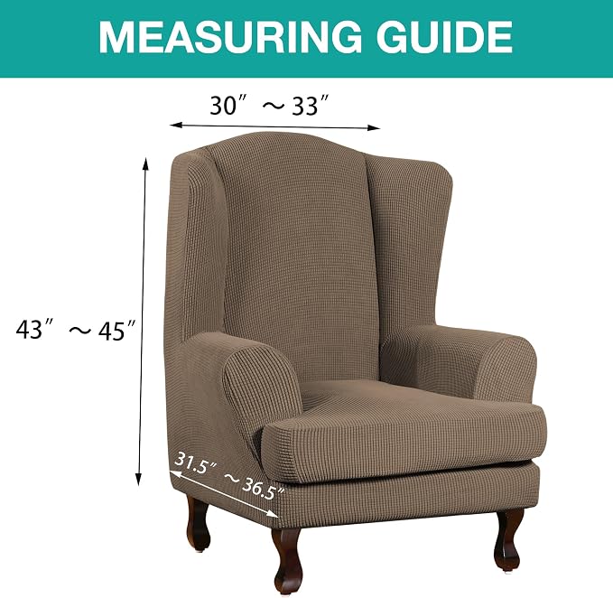 Turquoize Wingback Chair Covers 2 Piece Wing Chair Slipcover Stretch Slipcovers - Image 5