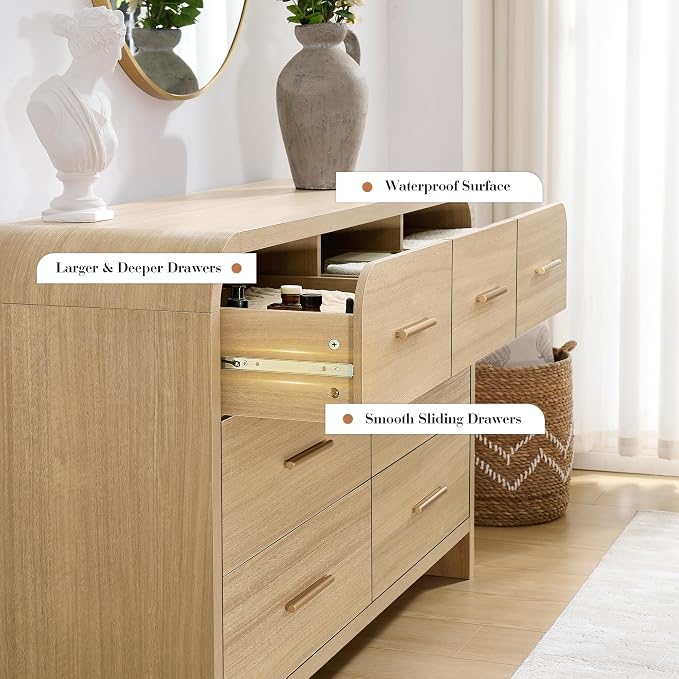 Curved 7-Drawer Dresser for Bedroom, 53.82" Wide Modern Chest of Drawers - Image 7