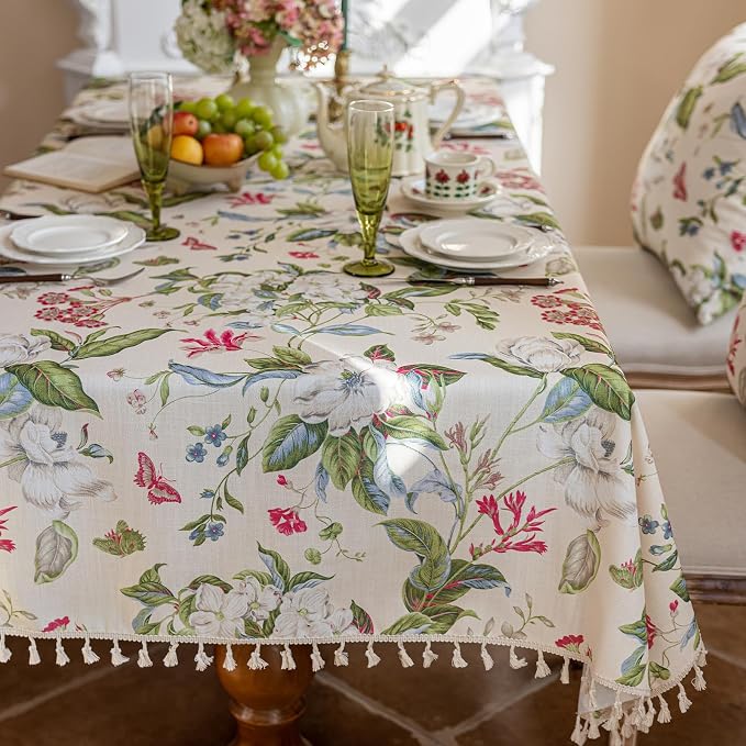 VClife Vintage Floral Butterfly Pattern Tablecloth, Linen Textured Rectangle - Image 8