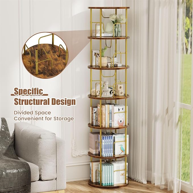 ALLSTAND 6 Tier Rotating Bookshelf, 360 ° Display Stackable Spinning Bookshelf - Image 3