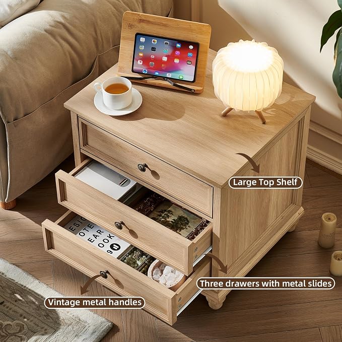 Joaxswe 24" Wide Farmhouse Night Stand Set of 2, Large End Table - Image 4