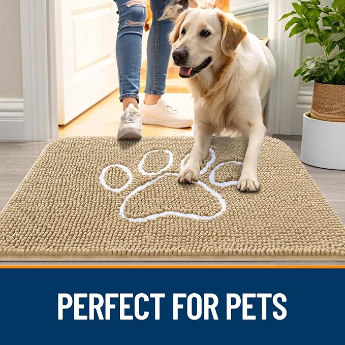 OLANLY Dog Door Mat for Muddy Paws 47x20, Paw Print Design, Absorbs Moisture - Image 6