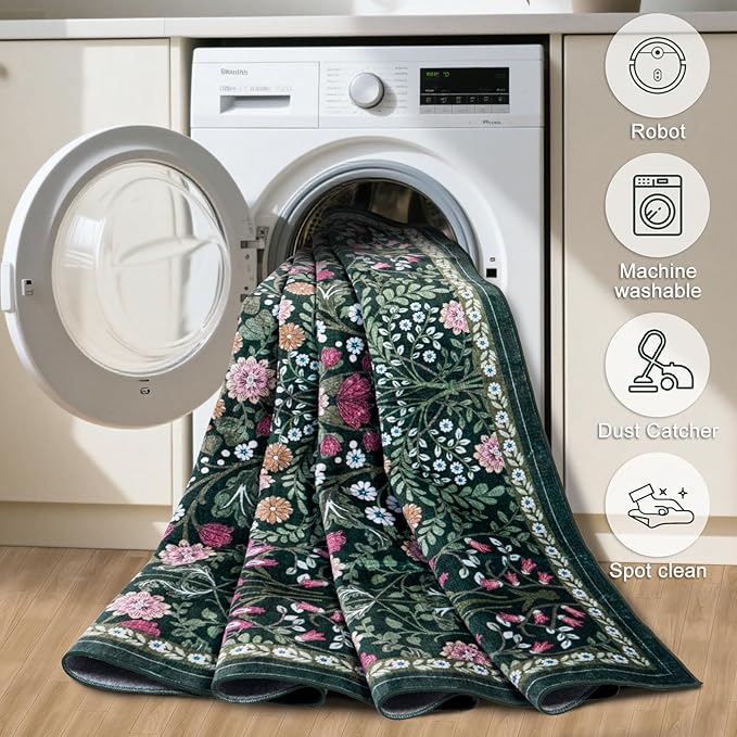 Round Area Rug for Living Room: 6 ft Floral Washable Circle Rug Soft Boho - Image 7