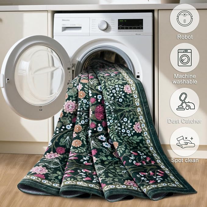 Area Rug Living Room Rugs: Floral 5x7 Washable Rug Vintage Soft Boho Non-Slip - Image 6