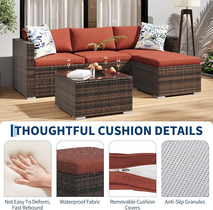 5-Piece Outdoor Sectional Sofa Set, All-Weather PE Rattan Patio Furniture - Image 4