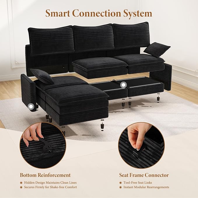 Vesgantti 108" U Shaped Sectional Couch, Comfy Cloud Modular Sectional Sofa - Image 5