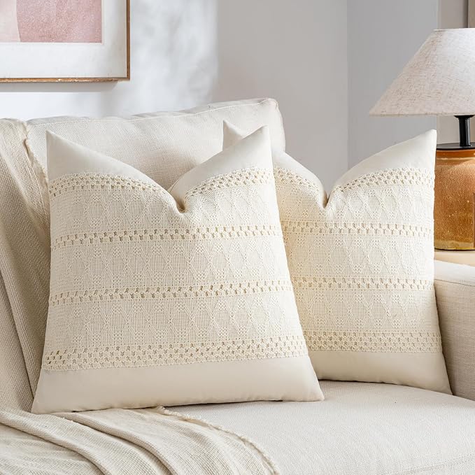Fancy Homi Set of 1 Boho Cream Decorative Throw Pillow Cover 20x20 Inch - Image 2