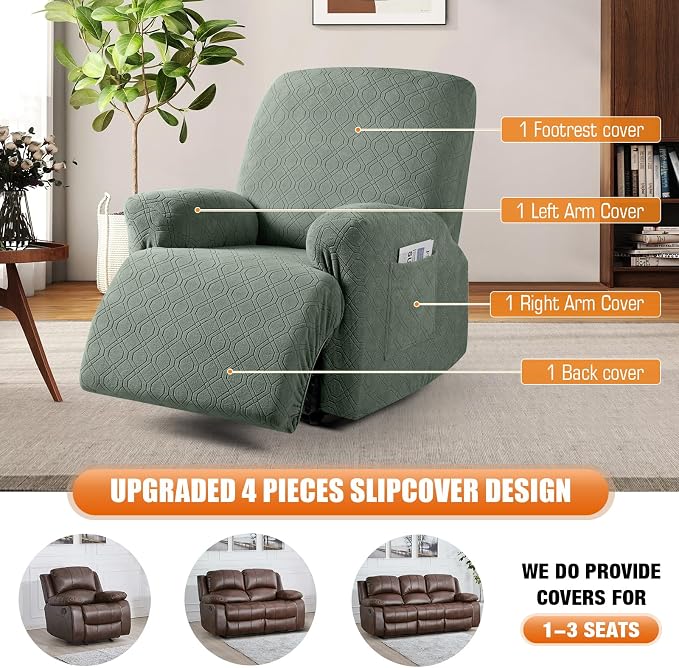 VANSOFY Oversized Recliner Chair Cover, 4-Pieces Stretch Recliner Covers - Image 7