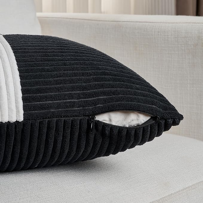 Fancy Homi Set of 2 Black White Euro Decorative Throw Pillow Covers 26x26 Inch - Image 4