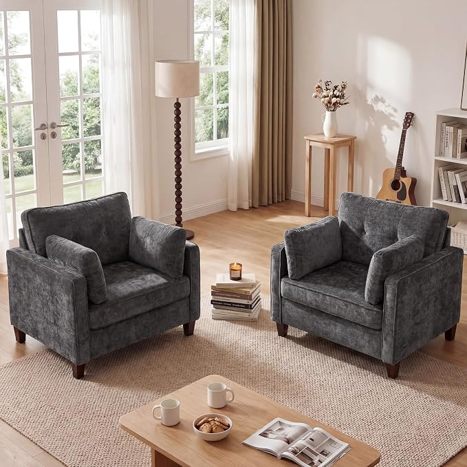 Luxury Oversized Accent Chair Set of 2, 40.9" Upholstered Piping Single by LANDASSYHOME