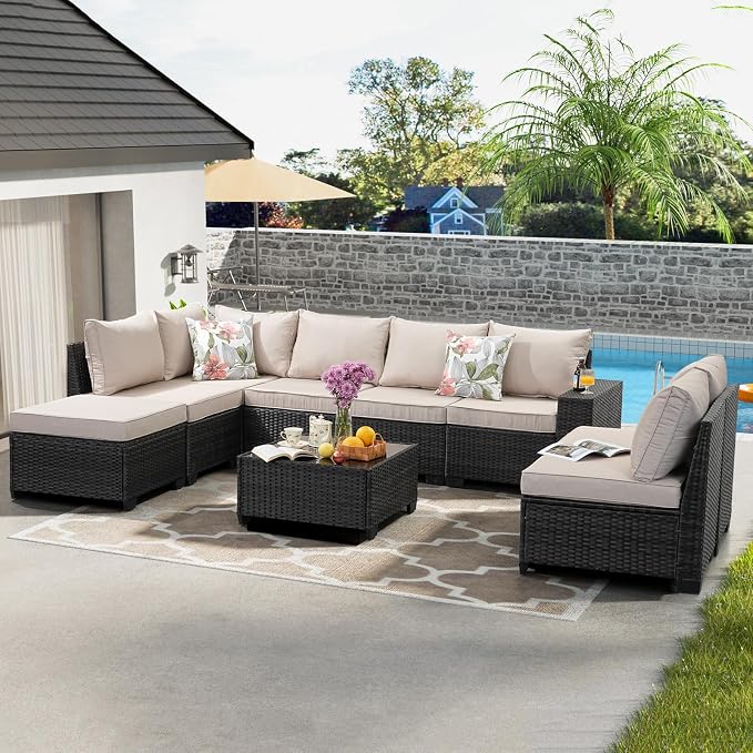 JOYURE 9 Pieces Patio Furniture Set All-Weather Outdoor Wicker Sectional - Image 7