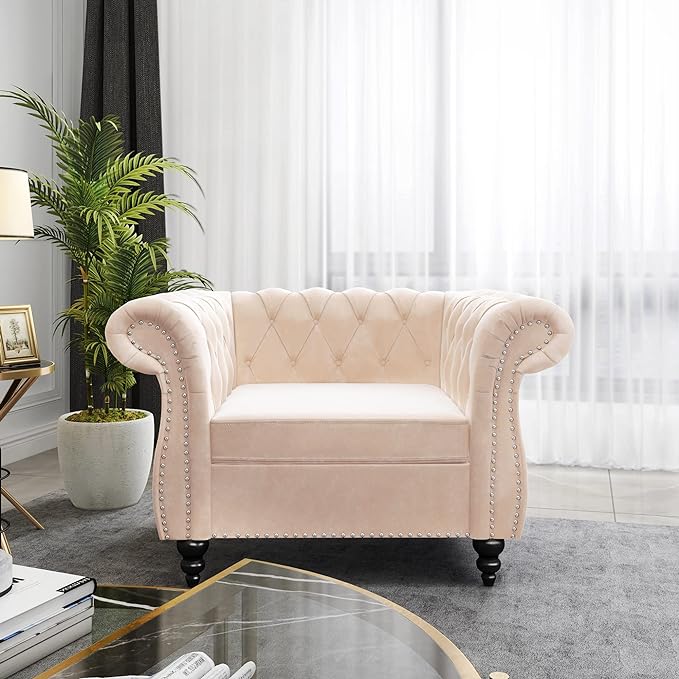 ORRD 2 Piece Living Room Set, Velvet Chesterfield Sofa Loveseat Couch Chair - Image 2