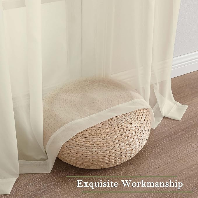 Lecloud Cream Sheer Curtains 120 Inches Long 2 Pcs, Rod Pockets Voile Living - Image 7
