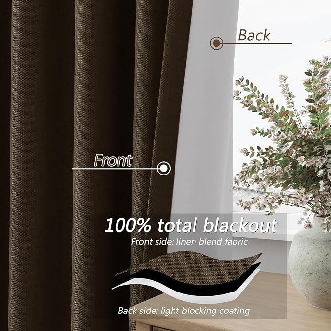 Guken 100% Blackout Curtains 96 Inch Length 2 Panels Set - Image 4