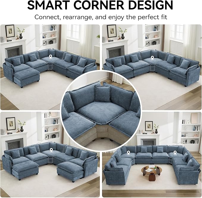 113'' V Shaped Cloud Sectional Sofa, Oversized Deep Seat Couches - Image 6
