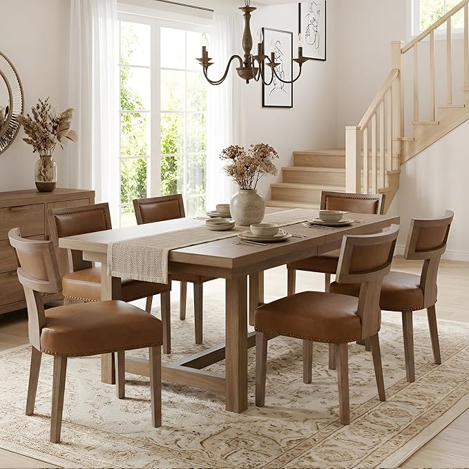 HNY Mid Century Modern Dining Chairs Set of 6, Farmhouse PU Leather Upholstered by HNY