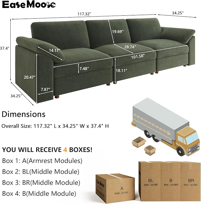 EASE MOOSE Sectional Modular Sofa, Comfty 3 Seat Cloud Couch, FSC Certified - Image 2