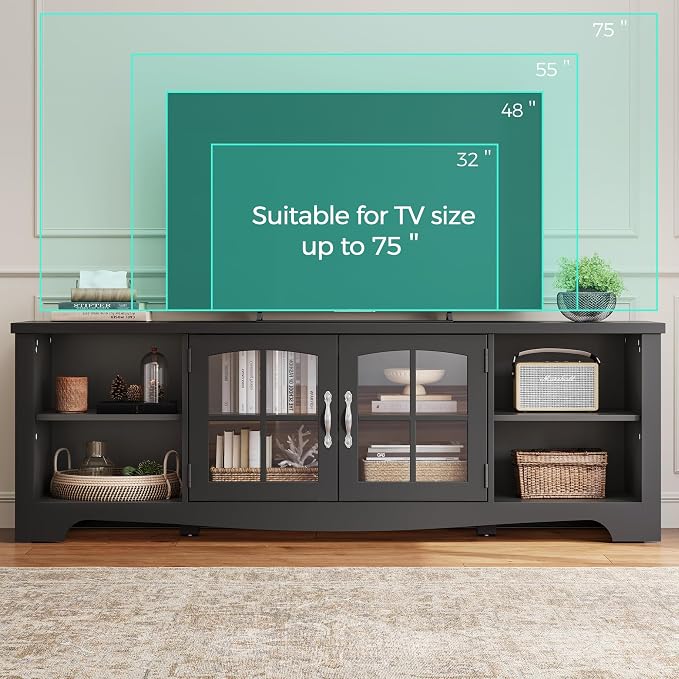 LINSY HOME TV Stand for 75 Inch TV, Modern Farmhouse Entertainment Center - Image 5