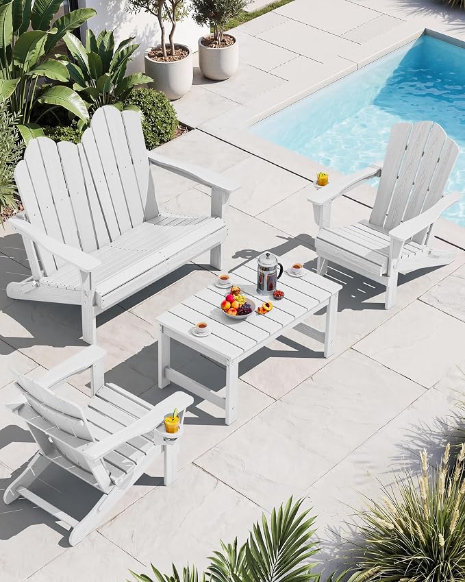 SERWALL 4 Pieces HDPE Patio Adirondack Chair Set, 2 Adirondack Chair by SERWALL