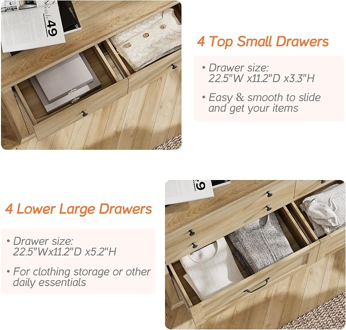 WAMPAT 8 Drawers Dresser for Bedroom, Farmhouse Dresser Chest of Drawers - Image 5