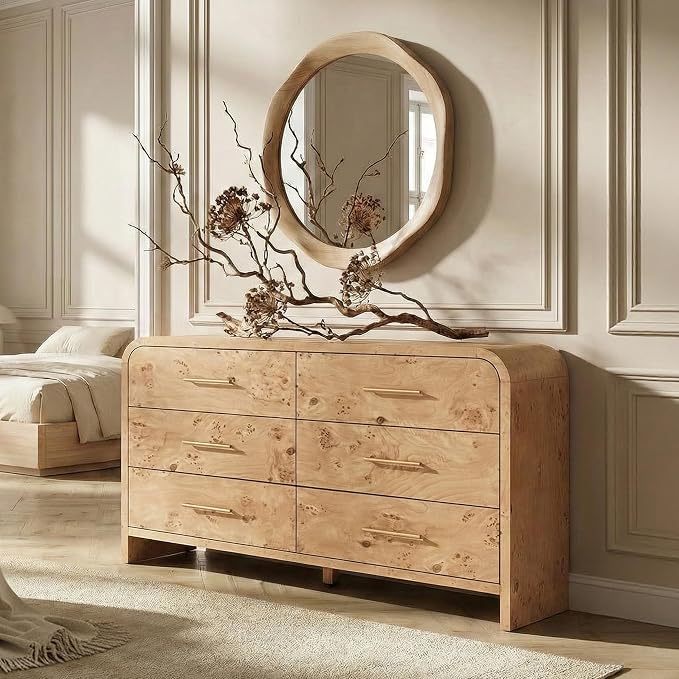 Curved 6-Drawer Dresser for Bedroom, Vanity Desk TV Stand for Living Room by TheBeautyofRusticRefined