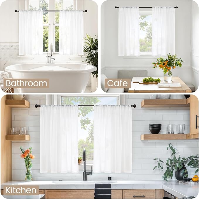 BGment White Linen Cafe Curtains 36 Inch Length - Image 2