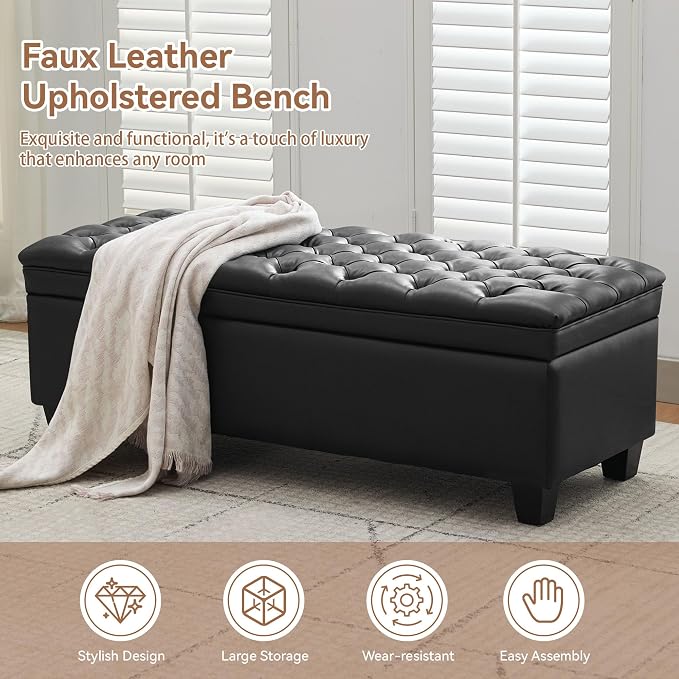 WUTUTUEE 50" Faux Leather Storage Ottoman Bench, End of Bed Upholstered - Image 6