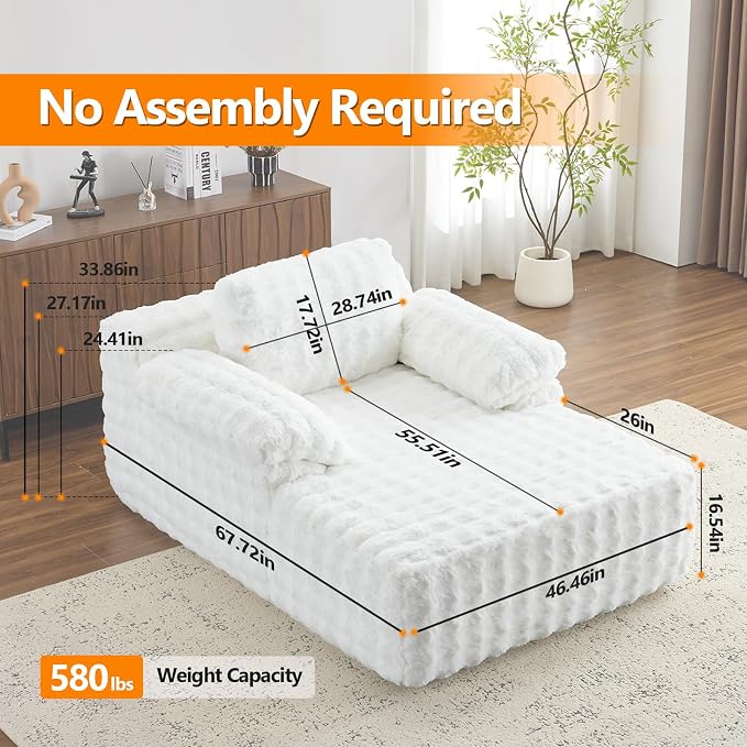 VINGLI Boneless Chaise Lounge Chair Indoor, 55.5" Deep Seat Sleeper Sofa Bed - Image 2