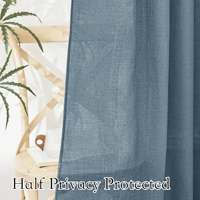 RYB HOME Stone Blue Sheer Curtains 84 inch Length Soft Linen Texture Curtains - Image 5