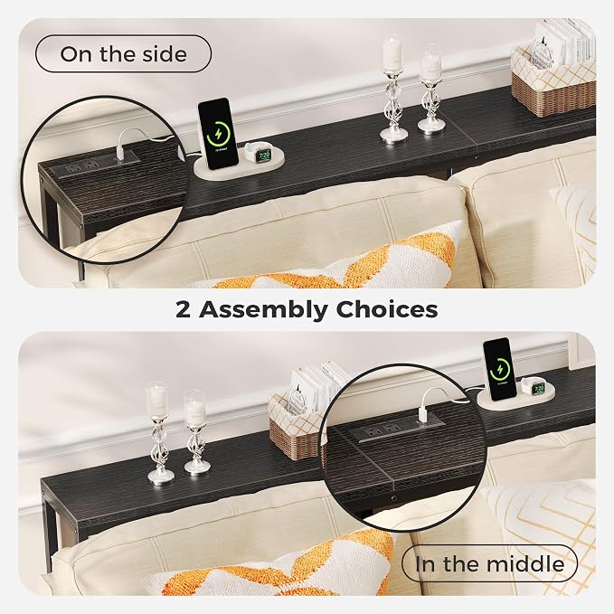 SUPERJARE Console Table with Outlet, 63 Inch Sofa Table with Charging Station - Image 6