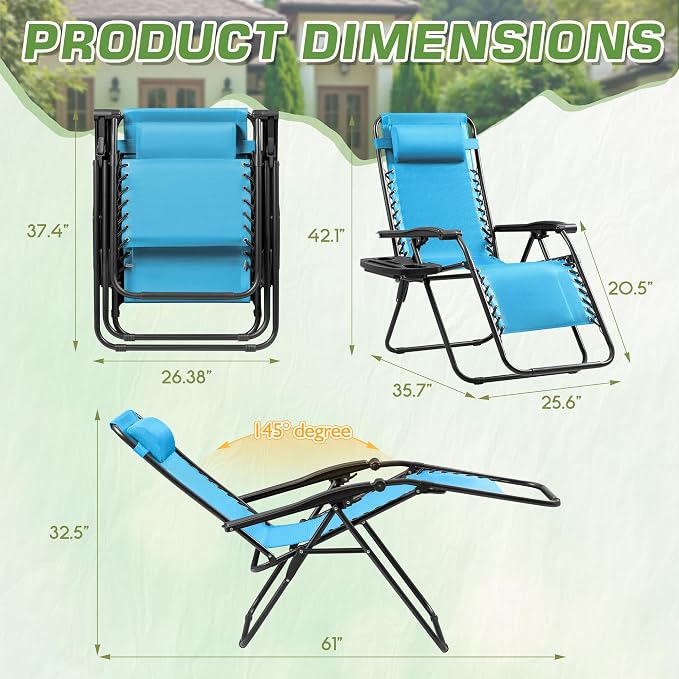Devoko Patio Zero Gravity Chair Outdoor Folding Adjustable Reclining Chairs - Image 3