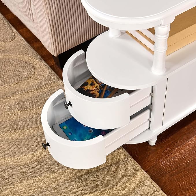 Narrow End Side Table with 2 Storage Drawers Set of 2, Retro Vintage Slim Sofa - Image 4