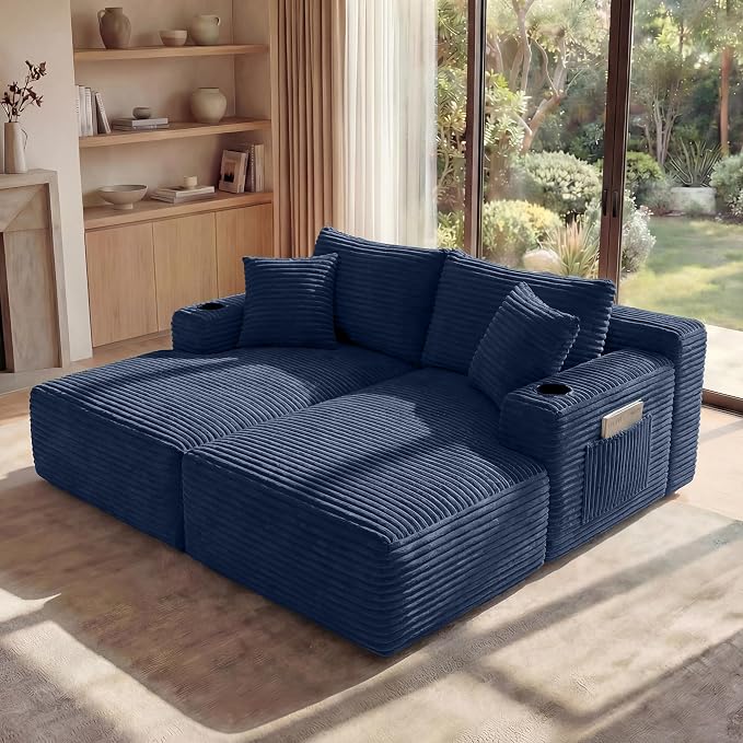 125 Inch Modular Sectional Sofa, Cloud Couch Oversized U Shaped Corduroy Sofa - Image 7