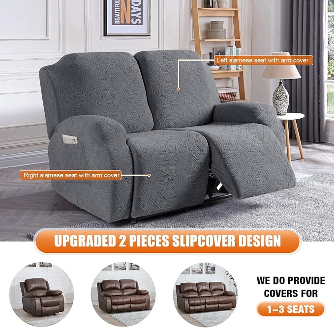 VANSOFY Oversized Recliner Cover, 2-Pieces Stretch Reclining Couch Cover - Image 3