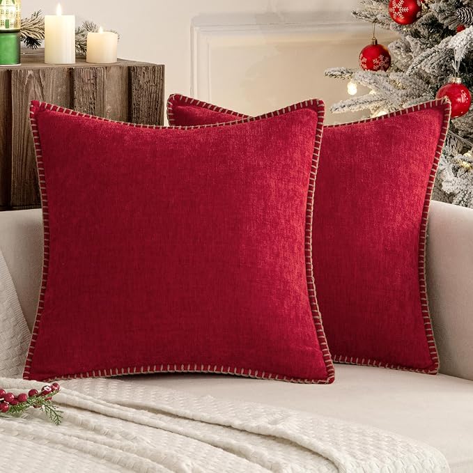MIULEE Pack of 2 Christmas Pillow Covers 24x24 Inch Red Farmhouse Decorative by MIULEE