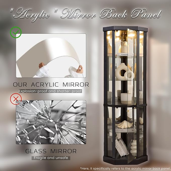 Corner Curio Cabinet, Light Bulb Inclued, Wine Bar China Cabinet - Image 6