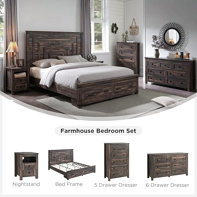 T4TREAM Farmhouse 5 Drawers Dresser Chests - Image 5