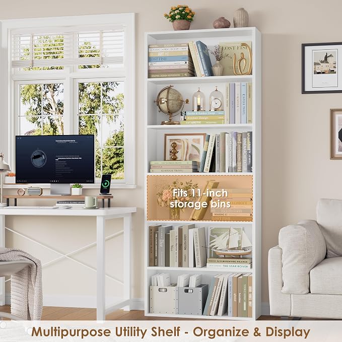 FOTOSOK 6-Tier Open Bookcase and Bookshelf, Freestanding Display Storage - Image 7